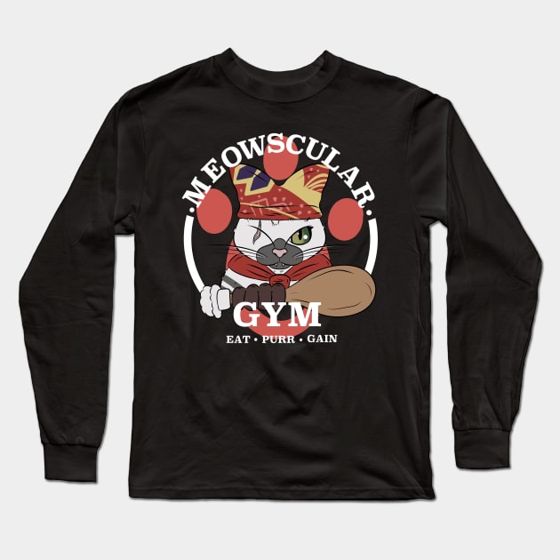 Meowscular Gym Long Sleeve T-Shirt by SpaceJunkComics